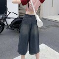 复古高腰牛仔七分裤